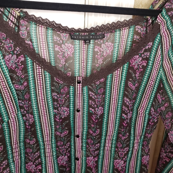 Antonio Melani Floral Striped Sheer Boho Peasant Lace Top XS - Picture 3 of 6